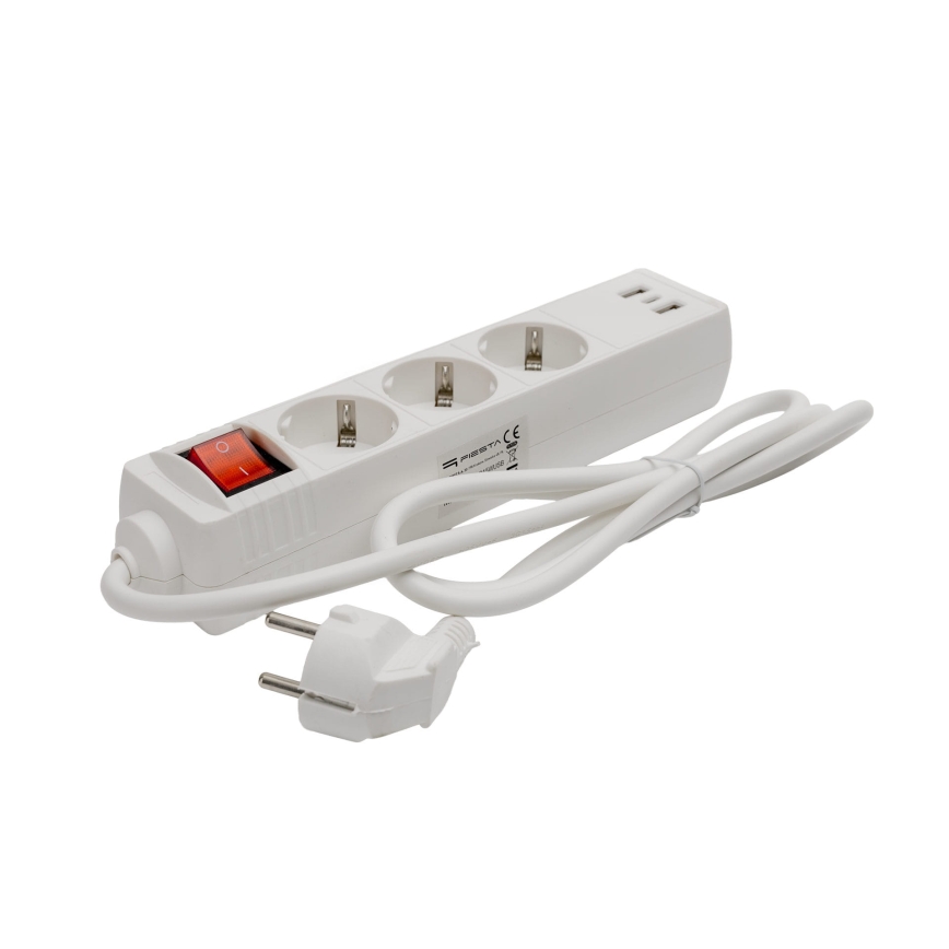 Multipresa SCHUKO con interruttore, 3 prese + 2x USB-A + 1x USB-C, cavo 1,5 m, bianco