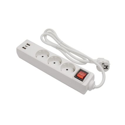 Multipresa SCHUKO con interruttore, 3 prese + 2x USB-A + 1x USB-C, cavo 1,5 m, bianco