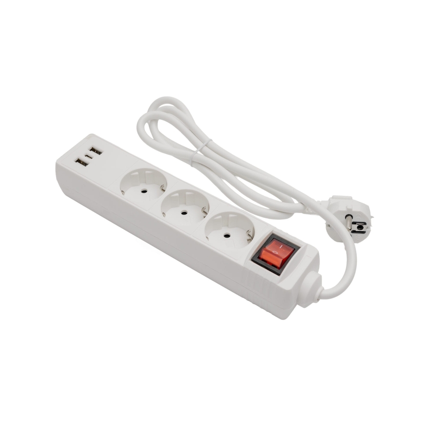 Multipresa SCHUKO con interruttore, 3 prese + 2x USB-A + 1x USB-C, cavo 1,5 m, bianco