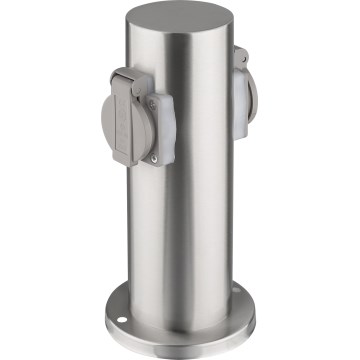 Multipresa verticale da esterno 2Z 230V IP44 cromo opaco arrotondato
