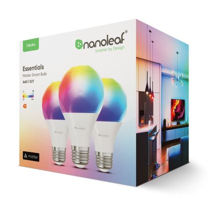 SET 3xLED RGBW Lampadina dimmerabile ESSENTIALS A60 E27/8,5W/230V CRI90 2700-6500K Wi-Fi - Nanoleaf