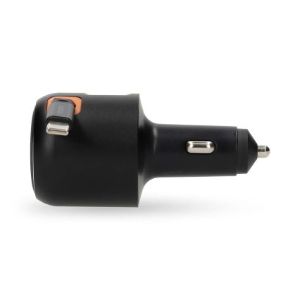Caricatore per auto con cavo retrattile Power Delivery 30W 2xUSB-C + 1xUSB-A