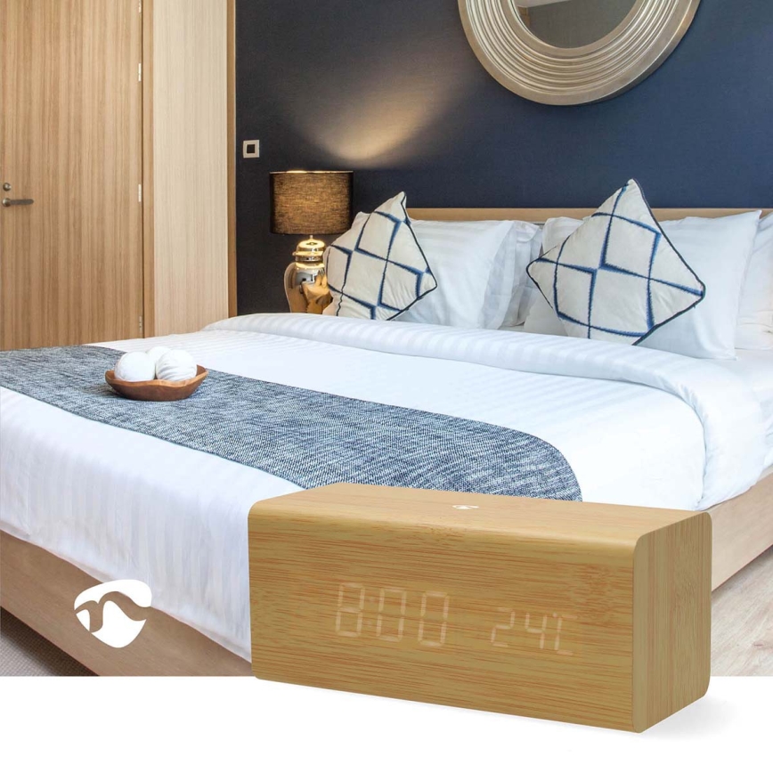 Sveglia digitale con display LED e termometro 5V/1xCR2032 in legno