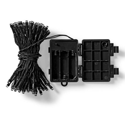 Catena luminosa LED per esterni, 96 LED, 7 funzioni, 3x AA, 7,7 m, IP44, bianco caldo