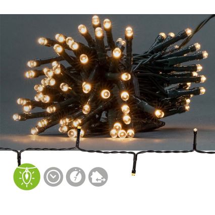 Catena natalizia LED 96xLED/7 funzioni/3xAA 7,7m IP44 bianco caldo