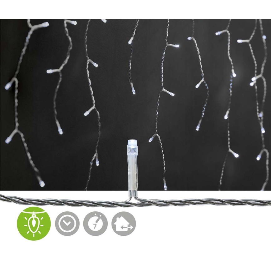 Tenda luminosa LED da esterno 180 LED/7 funzioni 10,9m IP44 bianco freddo