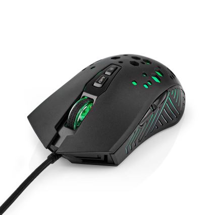 Mouse da gioco LED 800/1200/2400/3200/4800/7200 DPI 7 pulsanti nero