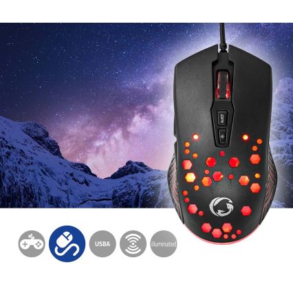 Mouse da gioco LED 800/1200/2400/3200/4800/7200 DPI 7 pulsanti nero