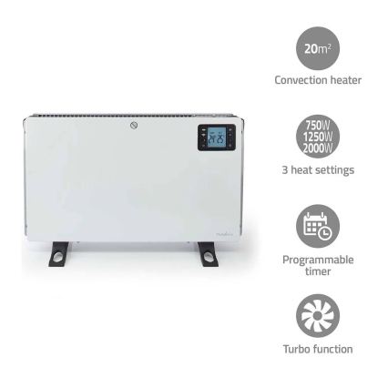 Riscaldatore/convettore elettrico 750/1250/2000W/230V Wi-Fi Tuya + telecomando