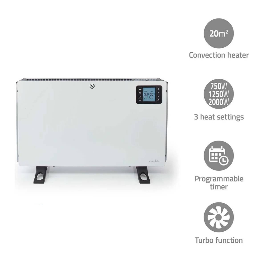 Riscaldatore/convettore elettrico 750/1250/2000W/230V Wi-Fi Tuya + telecomando