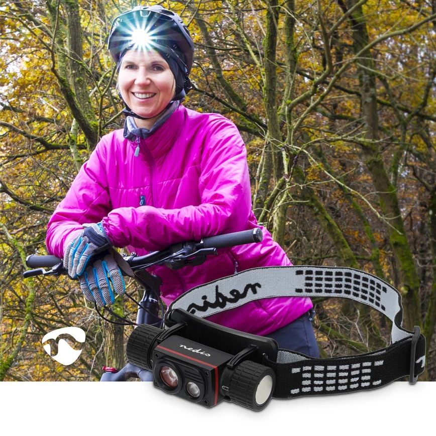 Lampada frontale LED ricaricabile in alluminio, dimmerabile, 10W/5V, 2200 mAh, IPX8, nera