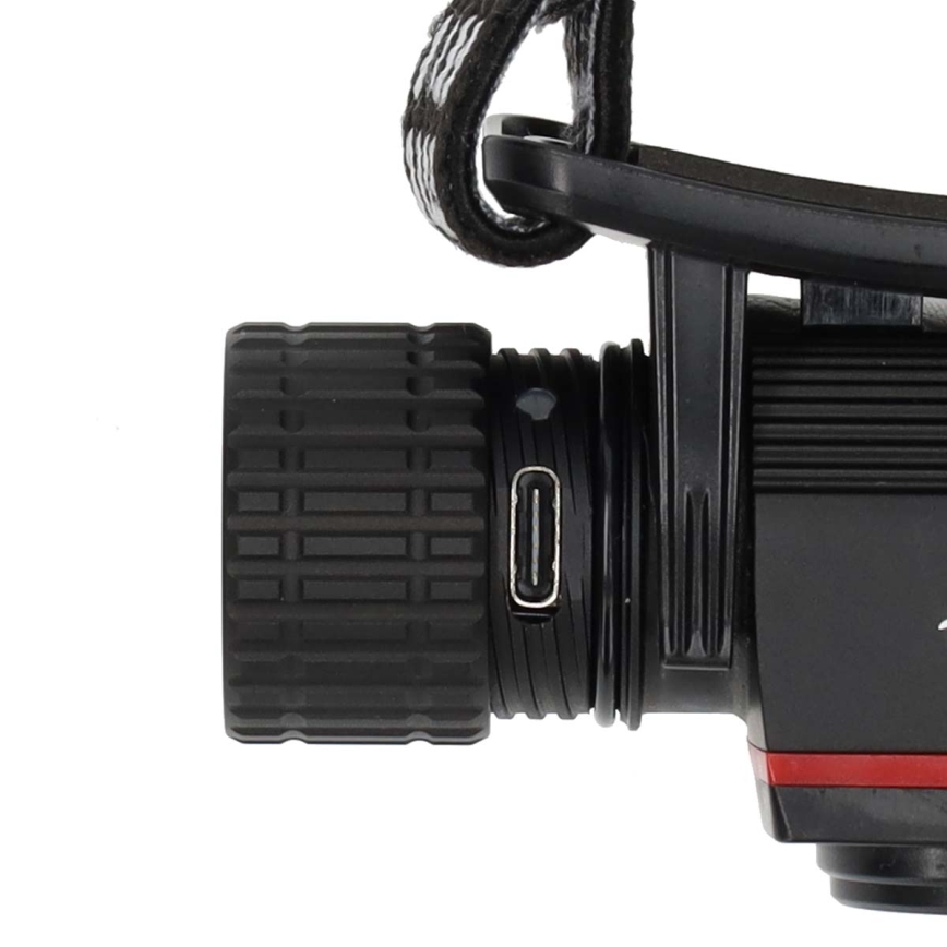 Lampada frontale LED ricaricabile in alluminio, dimmerabile, 10W/5V, 2200 mAh, IPX8, nera