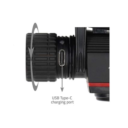 Lampada frontale LED ricaricabile in alluminio, dimmerabile, 10W/5V, 2200 mAh, IPX8, nera