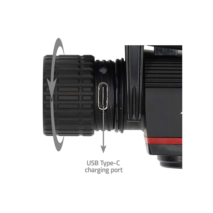 Lampada frontale LED ricaricabile in alluminio, dimmerabile, 10W/5V, 2200 mAh, IPX8, nera