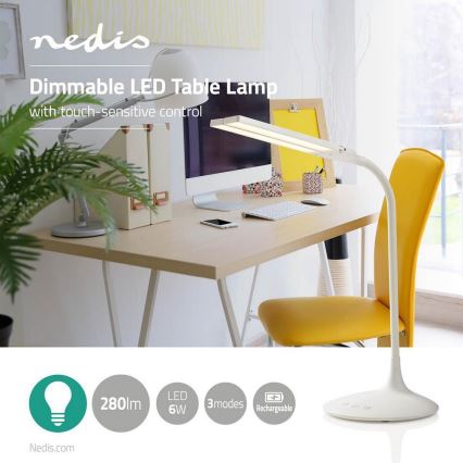 Lampada da tavolo dimmerabile LED/6W/5V 2200 mAh bianca