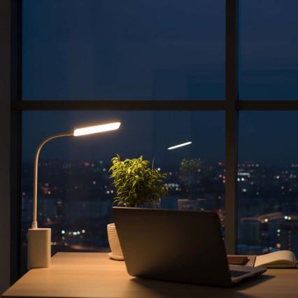 Lampada da tavolo LED dimmerabile ricaricabile a sfioramento, flessibile con clip LED/5W/1200 mAh, bianca