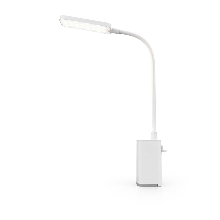Lampada da tavolo LED dimmerabile ricaricabile a sfioramento, flessibile con clip LED/5W/1200 mAh, bianca