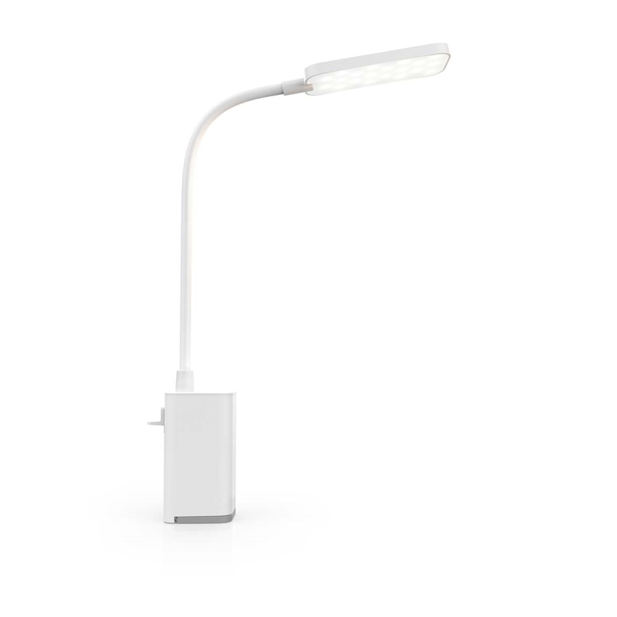 Lampada da tavolo LED dimmerabile ricaricabile a sfioramento, flessibile con clip LED/5W/1200 mAh, bianca