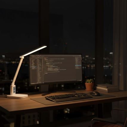 Lampada da tavolo LED dimmerabile ricaricabile a sfioramento con display, 7,5W/1200 mAh, 3000/4000/5700K, CRI 90, bianca
