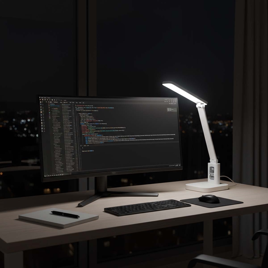 Lampada da tavolo LED dimmerabile ricaricabile a sfioramento con display, 7,5W/1200 mAh, 3000/4000/5700K, CRI 90, bianca