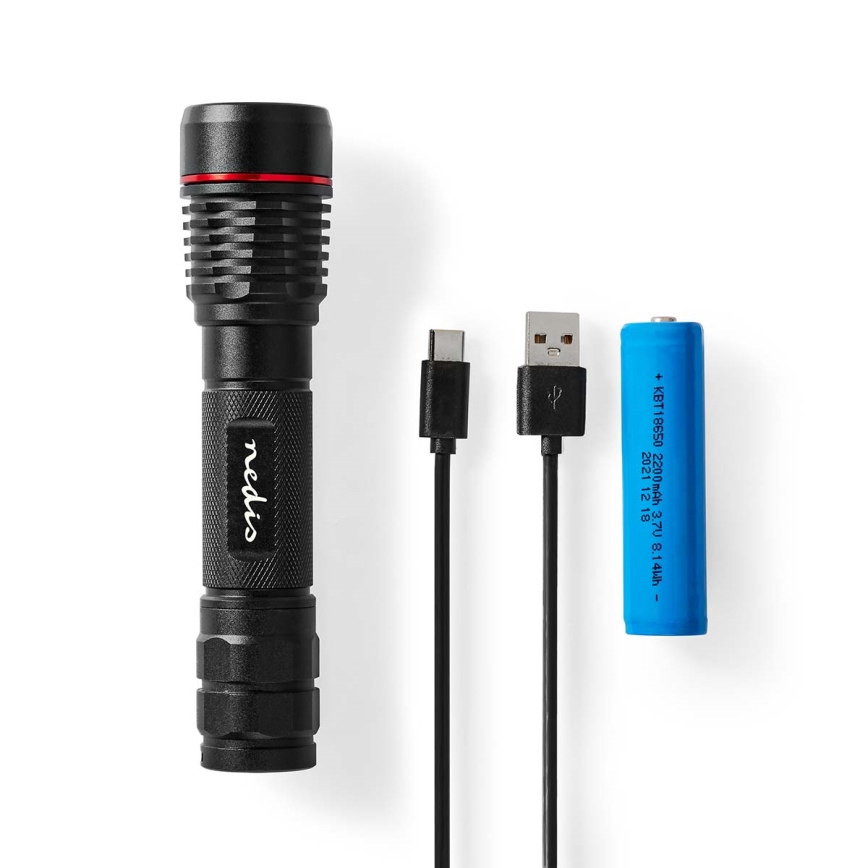 Torcia ricaricabile dimmerabile in alluminio a LED 10W/5V 2200 mAh IPX7 nera