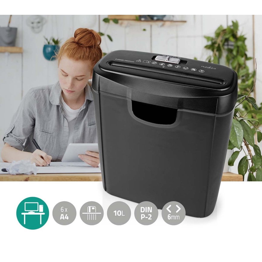 Distruggidocumenti per fogli A4, capacità 10 l, 230V, nero