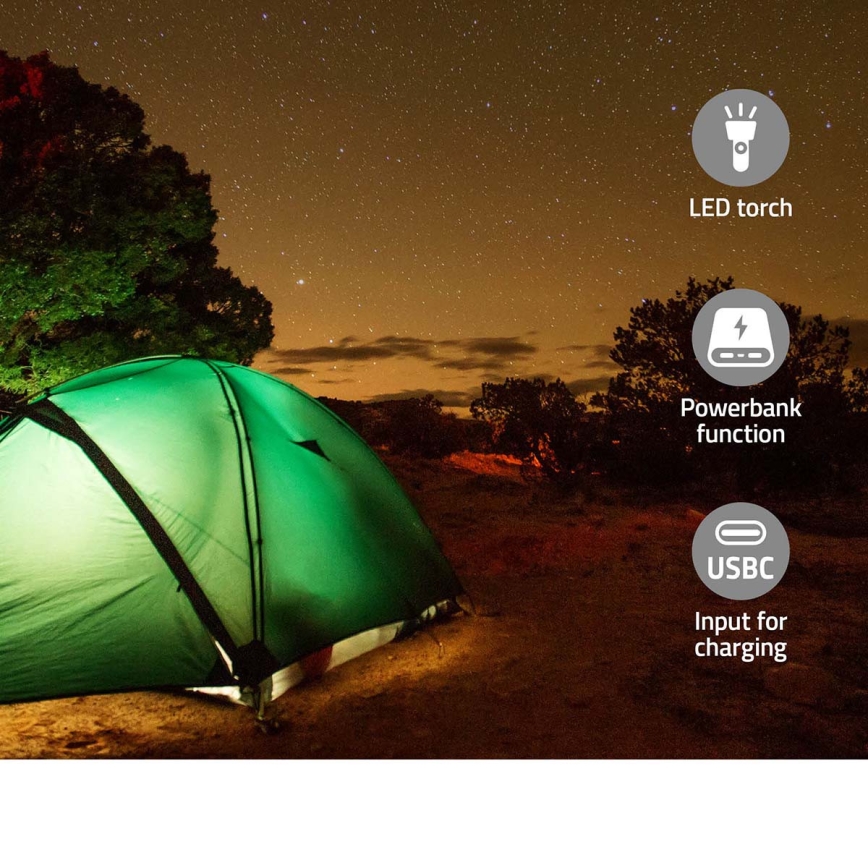 Radio DAB+/FM a manovella con pannello solare integrato e torcia a LED 5V/2500 mAh, verde/nero