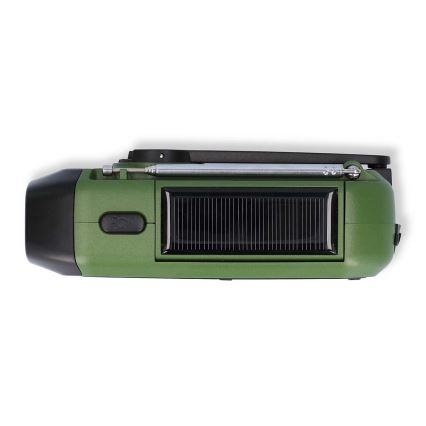Radio DAB+/FM a manovella con pannello solare integrato e torcia a LED 5V/2500 mAh, verde/nero