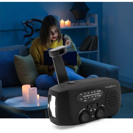 Radio AM/FM a manovella con pannello solare e torcia LED 2000 mAh
