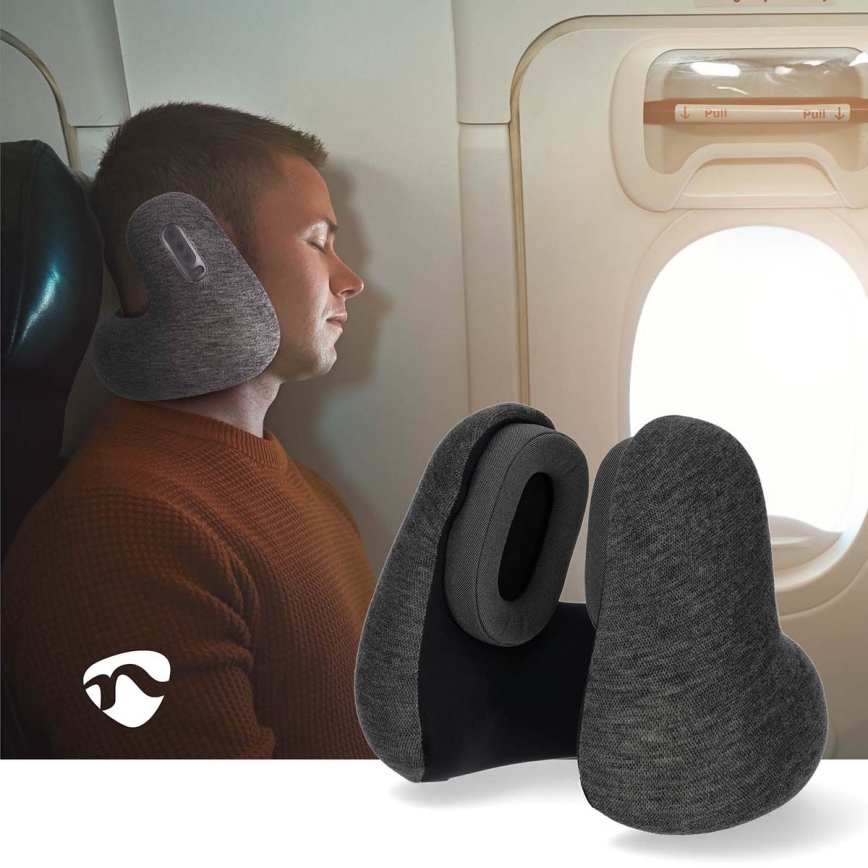 Cuscino da viaggio con auricolari wireless integrati 400 mAh grigio