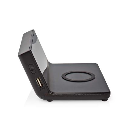 Orologio a sveglia con display LCD e senza fili caricatore 15W/230V + 1xCR2032 nero