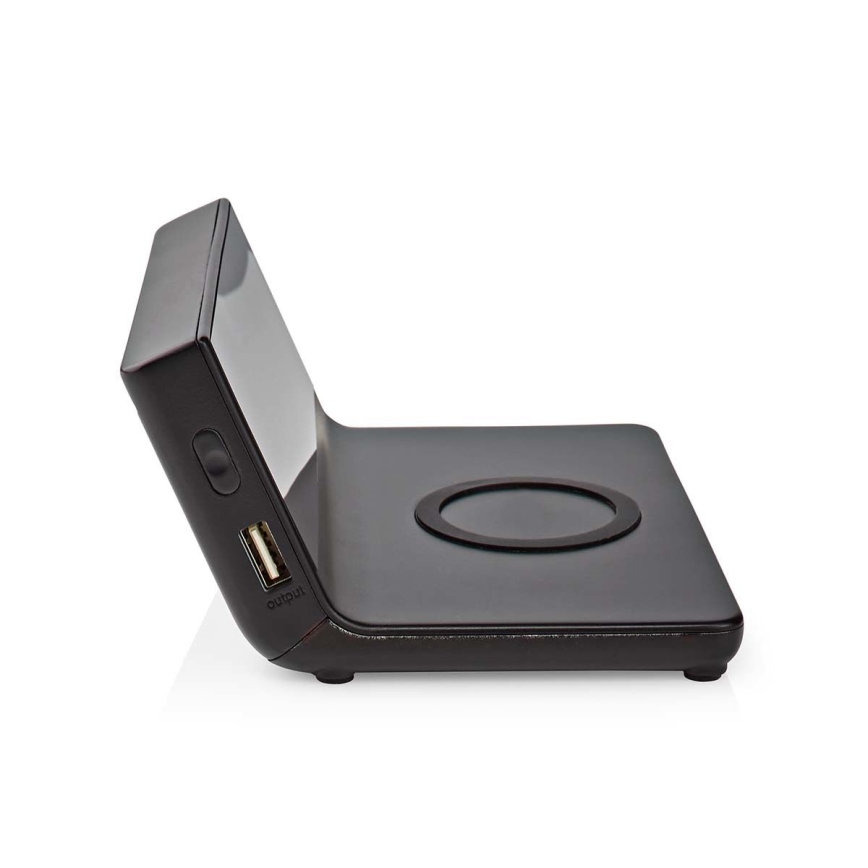 Orologio a sveglia con display LCD e senza fili caricatore 15W/5V + 1xCR2032 nero