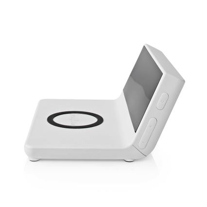 Orologio a sveglia con display LCD e senza fili caricatore 15W/5V + 1xCR2032 bianco