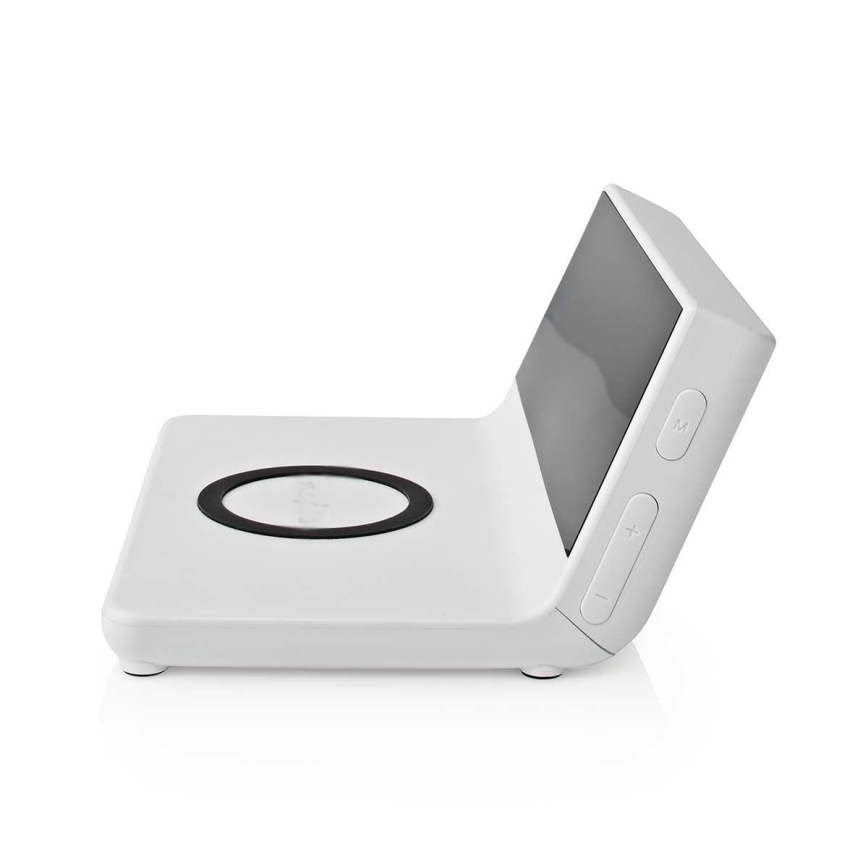 Orologio a sveglia con display LCD e senza fili caricatore 15W/5V + 1xCR2032 bianco