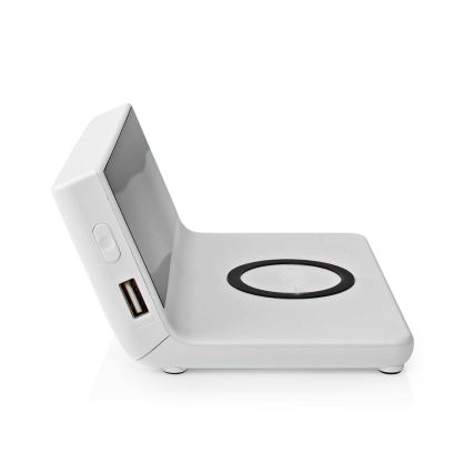 Orologio a sveglia con display LCD e senza fili caricatore 15W/5V + 1xCR2032 bianco