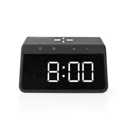 Orologio a sveglia con display LCD e senza fili caricatore 15W/230V 1x CR2032 nero