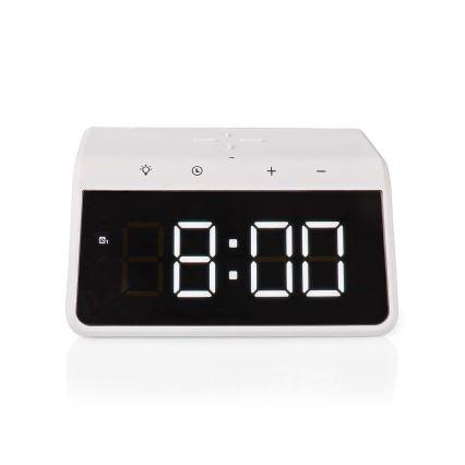 Orologio a sveglia con display LCD e senza fili caricatore 15W/230V 1x CR2032 bianco