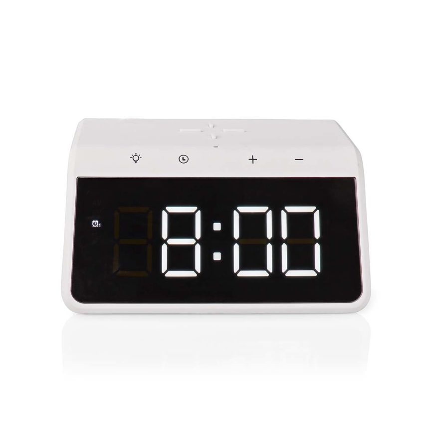 Orologio a sveglia con display LCD e senza fili caricatore 15W/230V 1x CR2032 bianco