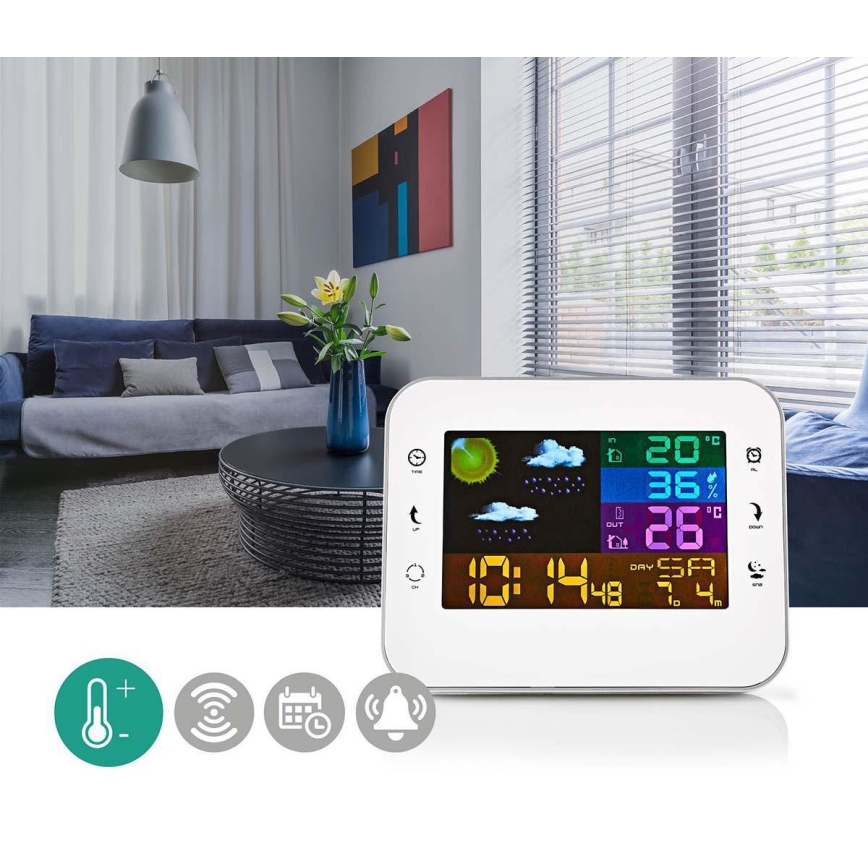 Stazione meteo con display LCD a colori 230V/3xAAA + 2xAA bianco
