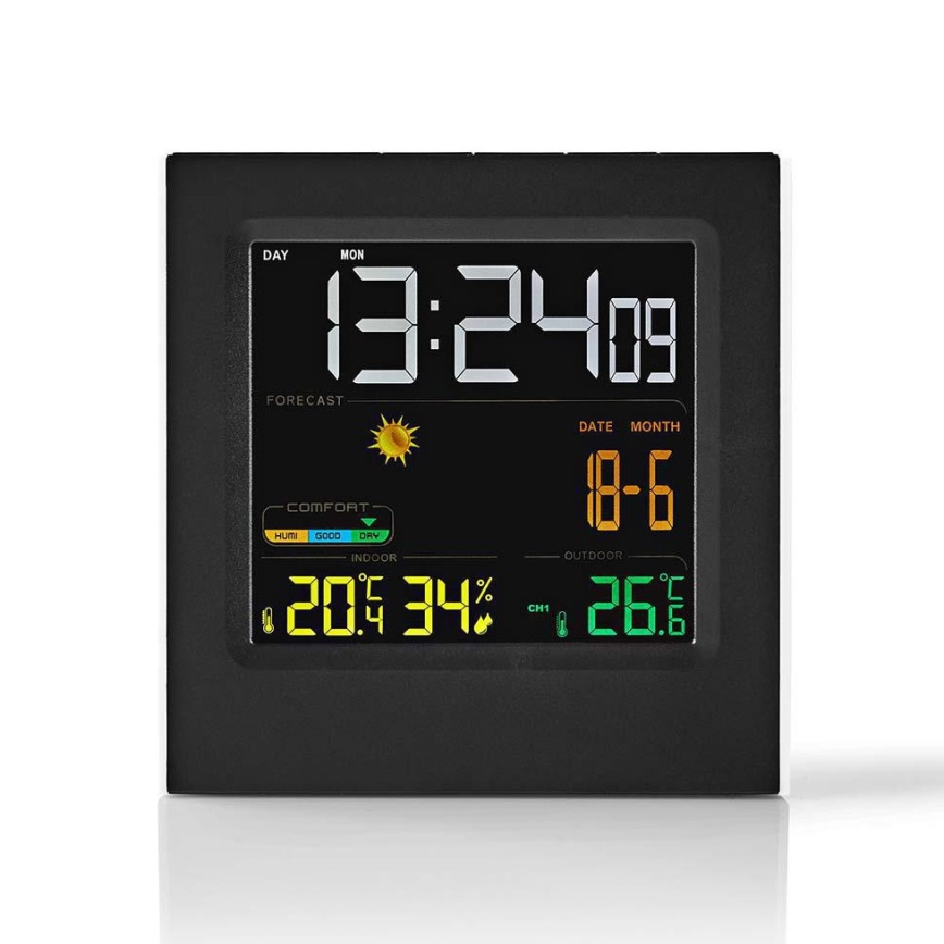 Stazione meteo con display LCD a colori 230V/3xAAA + 2xAA nero