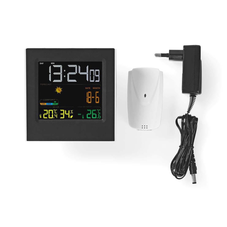 Stazione meteo con display LCD a colori 230V/3xAAA + 2xAA nero