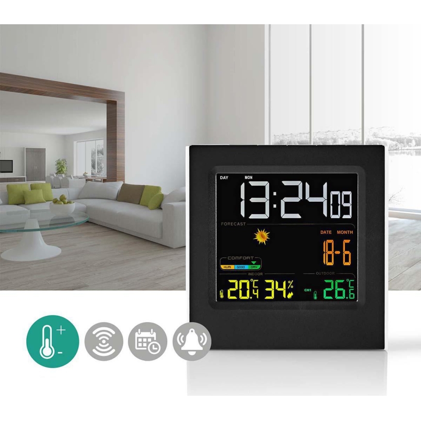 Stazione meteo con display LCD a colori 230V/3xAAA + 2xAA nero