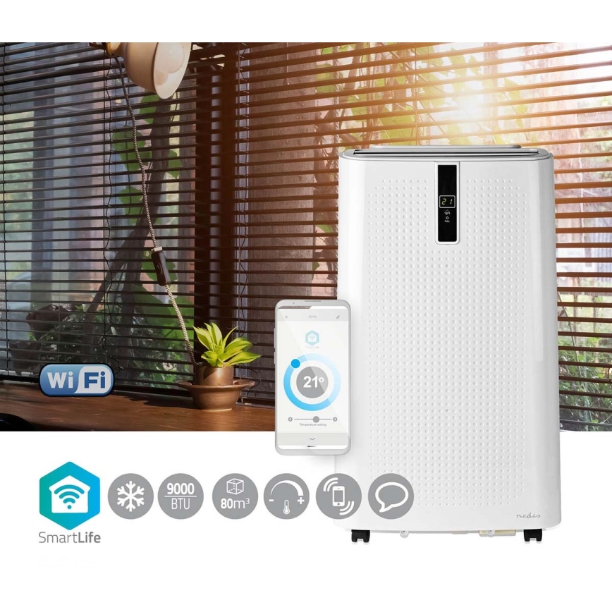 Climatizzatore portatile intelligente 3 in 1 con accessori completi 1010W/230V 9000 BTU Wi-Fi + telecomando