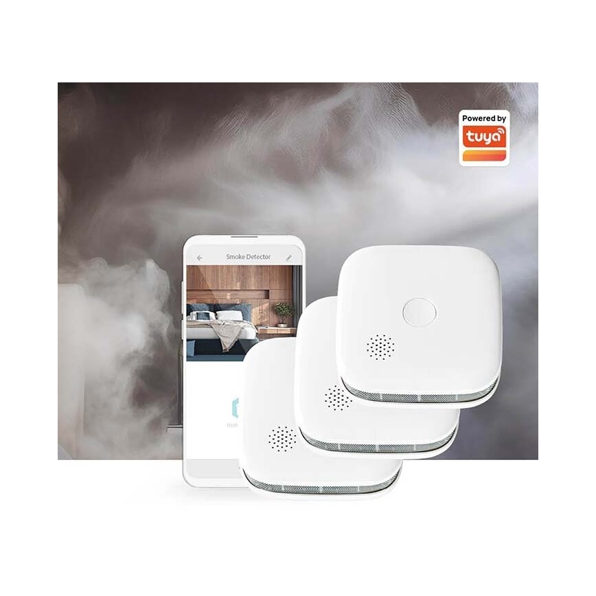 SET 3x Rilevatore di fumo SmartLife 3V/1xCR123A Wi-Fi Tuya