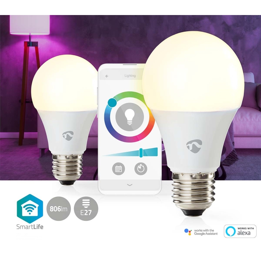 Set 2x lampadine LED RGBW dimmerabili SmartLife E27/9W/230V Wi-Fi 2700-6500K