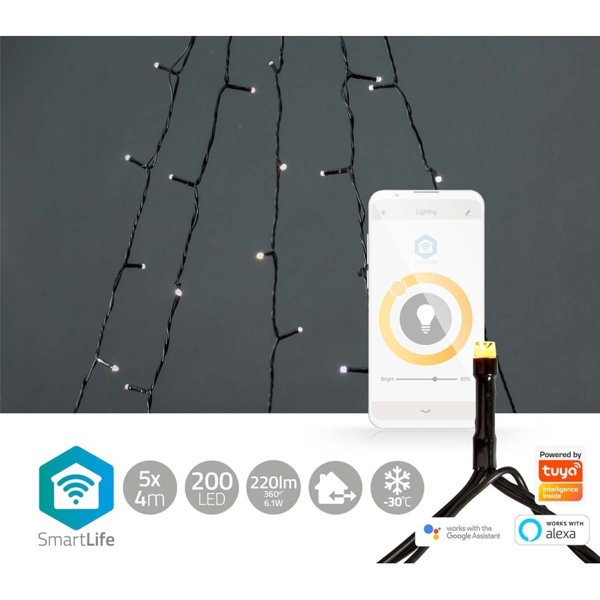 Tenda natalizia LED per esterni 200xLED/8 funzioni 5x7m IP65 Wi-Fi Tuya