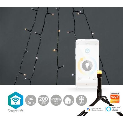 Tenda luminosa natalizia LED per esterni 200xLED/8 funzioni 5x4m IP65 Wi-Fi Tuya dal bianco caldo al bianco freddo