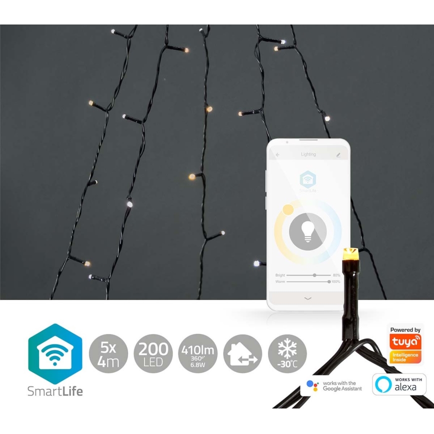 Tenda luminosa natalizia LED per esterni 200xLED/8 funzioni 5x4m IP65 Wi-Fi Tuya dal bianco caldo al bianco freddo