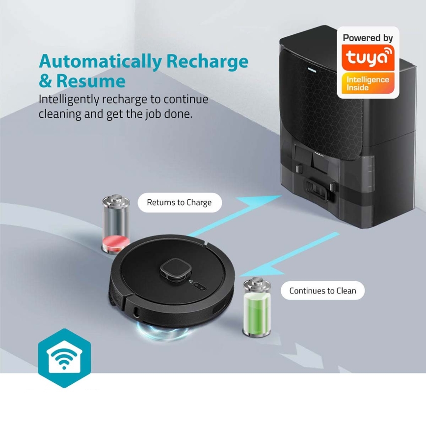 Aspirapolvere robot smart con uno spazzolone SmartLife 5200 mAh Wi-Fi Tuya nero + telecomando