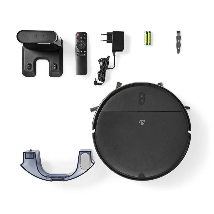 Aspirapolvere robot smart con uno spazzolone 28W/2500 mAh Wi-Fi nero + telecomando